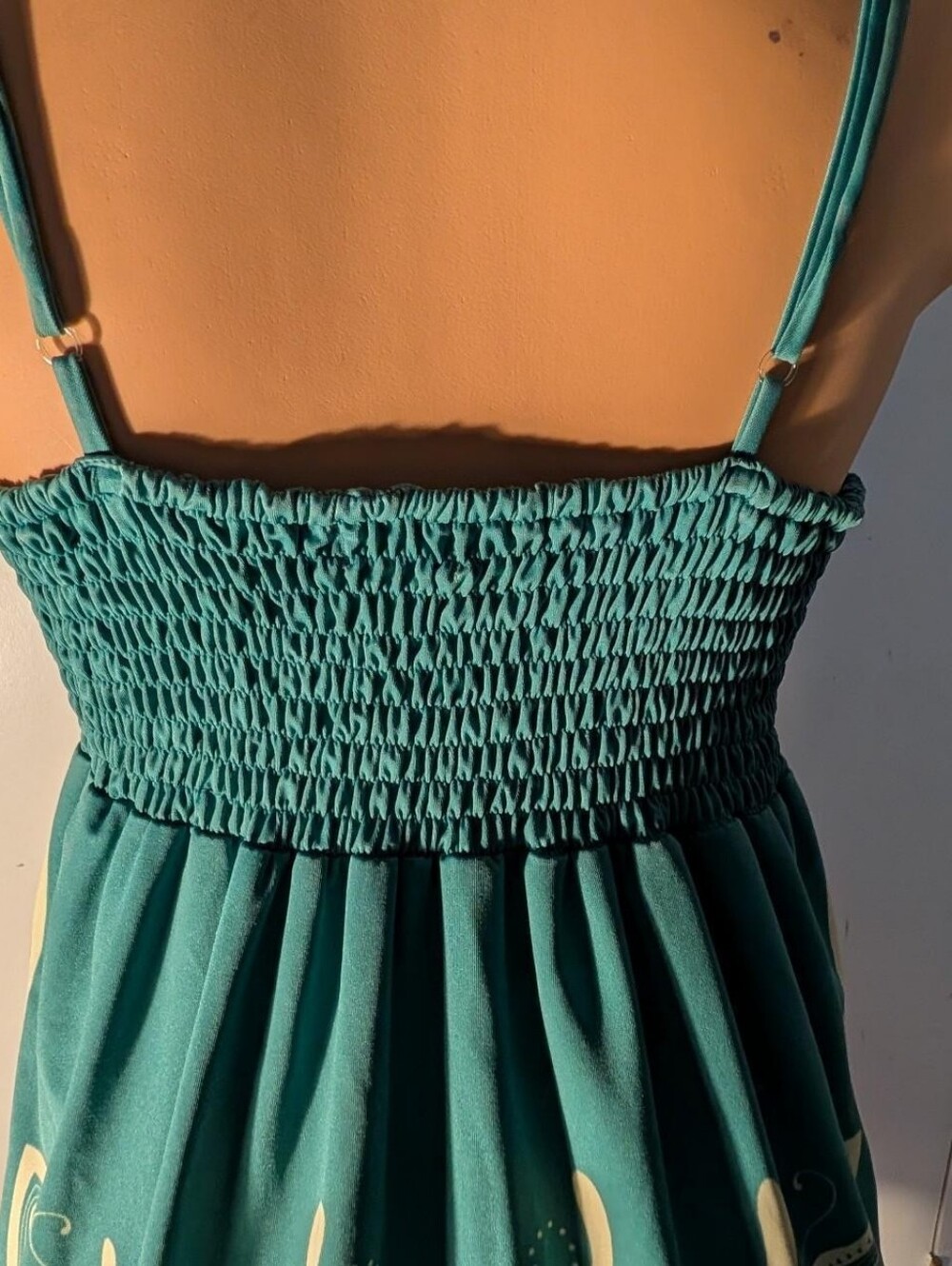 Flying Tomato Teal maxi dress with white stripes and floral design. Size L - Picture 4 of 7